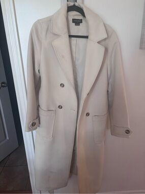 Noize Cream Double-Breasted Long Wool-Blend Trench Coat